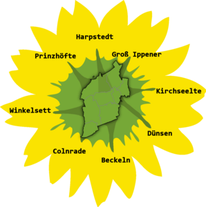 Sonnenblume der Grünen mit der Landkarte von Harpstedt